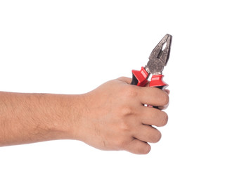 Male hand holding universal pliers.