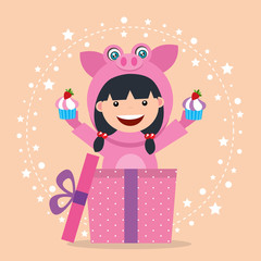 birthday card with kids in animal costume