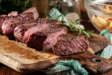 Slices of beef steak