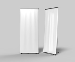 Blank L-Stand Banner for design presantation. 3d render illustration.