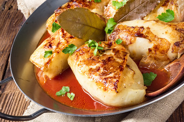 baked cabbage rolls in tomato sauce