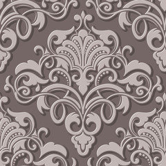 Vector volumetric damask seamless pattern element. Elegant luxury embossed texture for wallpapers, backgrounds and page fill. 3D elements with shadows and highlights.