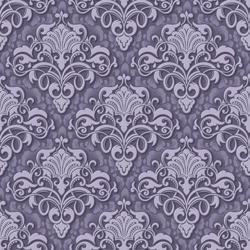 Vector volumetric damask seamless pattern background. Elegant luxury embossed texture for wallpapers, backgrounds and page fill. 3D elements with shadows and highlights.