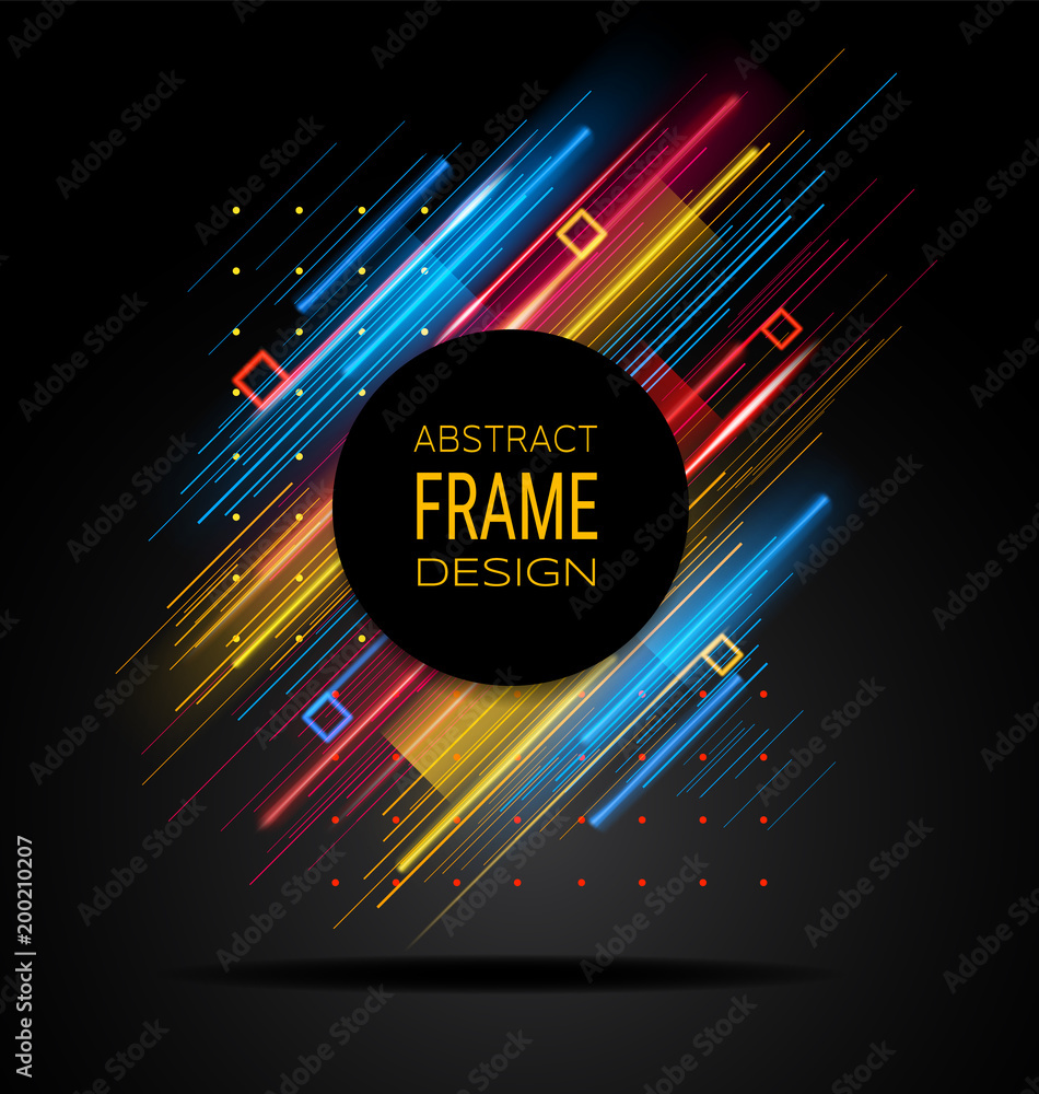 Aufkleber vector modern frame with geometric neon glowing lines isolated on black background. art graphics wit