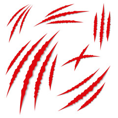 Creative vector illustration of claws paw scratches isolated on background. Art design. Animal horror scratching of cat, tiger, lion, pantera, bear. Abstract concept graphic element © happyvector071