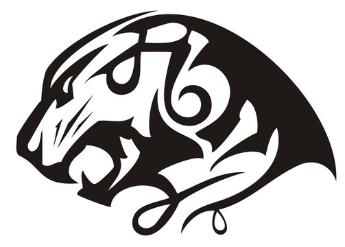 Growling tiger head linear icon. Angry laconic tiger head symbol with an open jaw. Black and white
