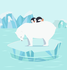 Fototapeta premium penguin sleeping with polar bears at North pole Arctic