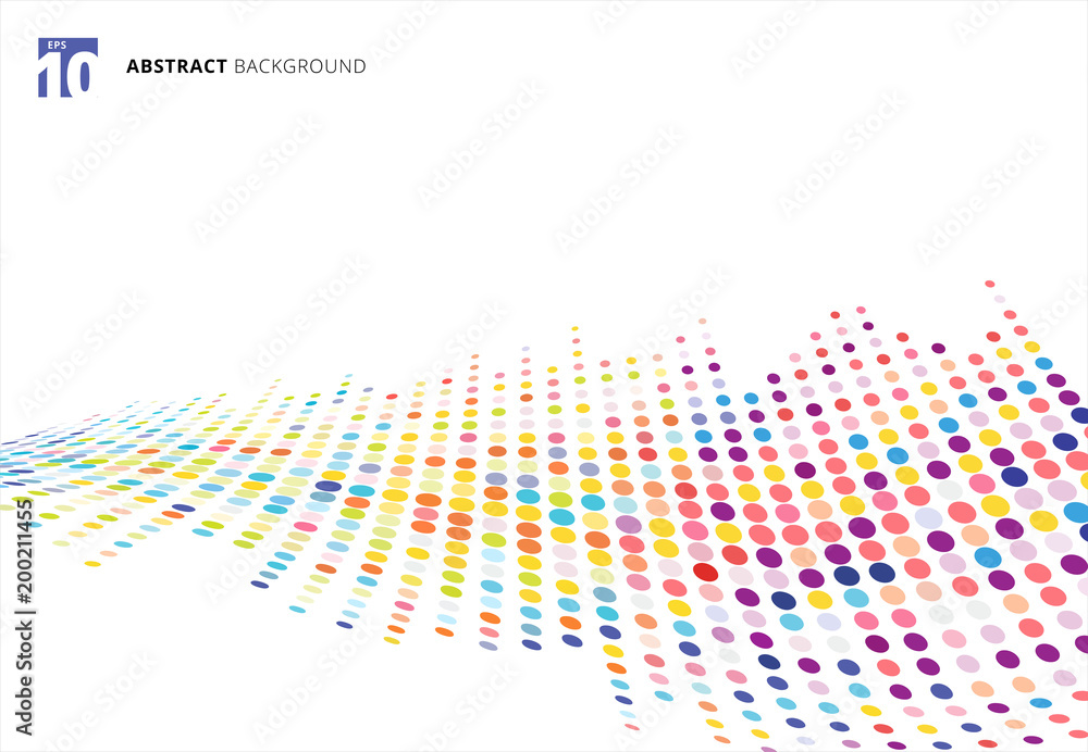 Poster abstract colorful halftone texture wave dots pattern perspective isolated on white background.