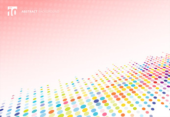 Abstract colorful halftone texture dots pattern perspective on pink polka dot  background.