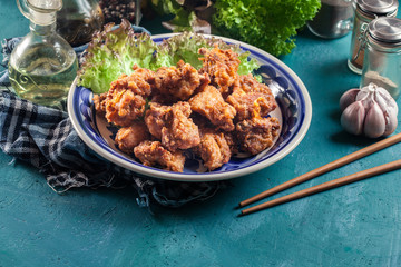 Crispy chicken karaage with lettuce