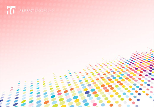 Abstract colorful halftone texture dots pattern perspective on pink polka dot  background.