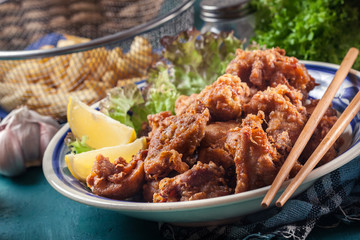 Crispy chicken karaage with lettuce