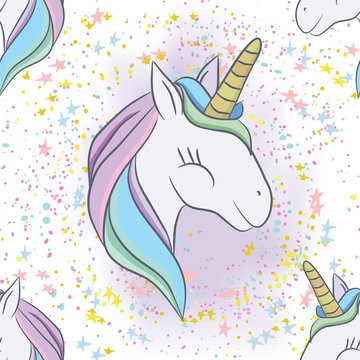 Illustration with cute mystic unicorn animal