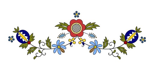 Traditional, modern Polish - Kashubian floral folk decoration vector, wzory kaszubskie, kaszubski wzór, haft - obrazy, fototapety, plakaty