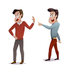 Quarrel. Two men arguing and shouting at each other. Male conflict, problems in relationships, friendship difficulties. Vector illustration 