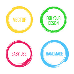 Creative vector illustration of watercolor hand drawn element. Circle brush stroke backgrounds. Paint art design. Abstract concept color grunge graphic. Label sticker. Stamp for your handwritten words