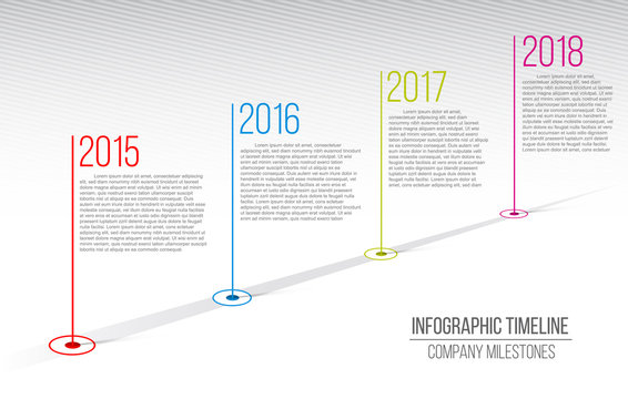 Creative vector illustration of company milestones timeline. Template with pointers. Curved road line art design with information placeholders. Abstract concept graphic element. History chart.