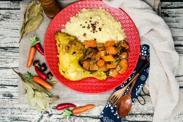 traditional moroccan dish couscous Chicken leg