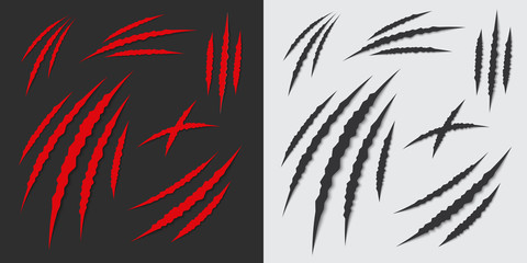 Creative vector illustration of claws paw scratches isolated on background. Art design. Animal horror scratching of cat, tiger, lion, pantera, bear. Abstract concept graphic element © happyvector071