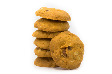 Cookies made from alginate Tierra placed large stacked pieces. Put on white background