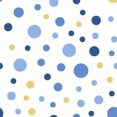 Colorful polka dots seamless pattern on black 24 background. Cool classic colorful polka dots textile pattern. Seamless scattered confetti fall chaotic decor. Abstract vector illustration.