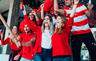 Football fans supporting their team at the arena for the world championship,