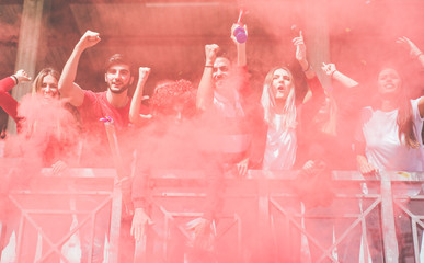 Football fans supporting their team at the arena for the world championship,