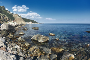 view on the cliffs and beach on the sea coast