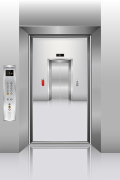 Realistic elevator in office building, Interior concept, Vector, Illustration
