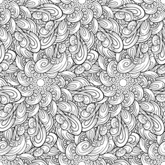 Black and white abstract doodles seamless pattern.