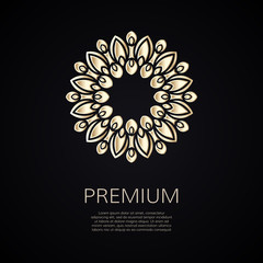 Golden flower shape. Gradient premium logotype. Isolated floral logo. Business identity concept for bio, eco company, yoga or spa salon.