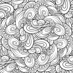 Black and white abstract doodles seamless pattern.