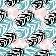 Tropical leaves seamless vector pattern.