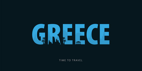Greece. Travel bunner with silhouettes of sights. Time to travel. Vector illustration