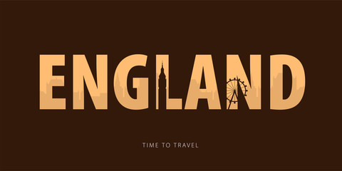 England. Travel bunner with silhouettes of sights. Time to travel. Vector illustration