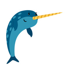 Blue narwhal sea animal icon