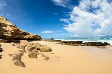 Obraz premium Scenics from the bay of Cabo Pulmo, where the desert meets the sea, Baja California sur Mexico.