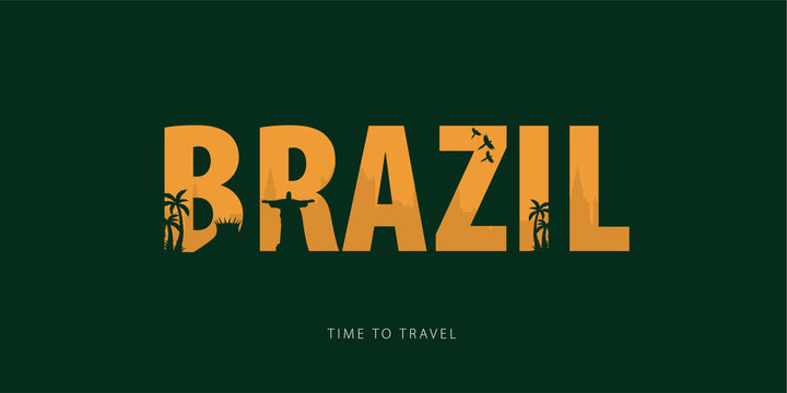Brazil. Travel bunner with silhouettes of sights. Time to travel. Vector illustration