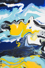 Abstract oil painting with yellow and blue paint