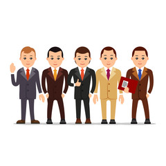 Business man. Set of businessman character in various poses. Man in suit, shirt and tie. Set cartoon illustration isolated on white background in flat style