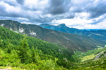 Tatra Mountains, landscape with top of the mountain on the sky b