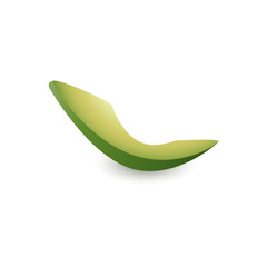 Slice of fresh avocado isolated on white background - cut ripe green tropical fruit. Realistic vector illustration of raw exotic food ingredient piece for healthy eating concept.