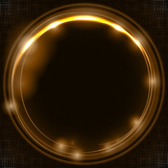 Golden light effects on round placeholder for your text on dark brown background