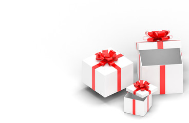 3d realistic set of colorful gift boxes with bows and ribbons.