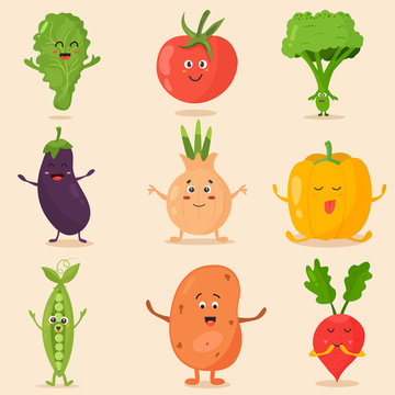 Big bright set of funny cartoon vegetables