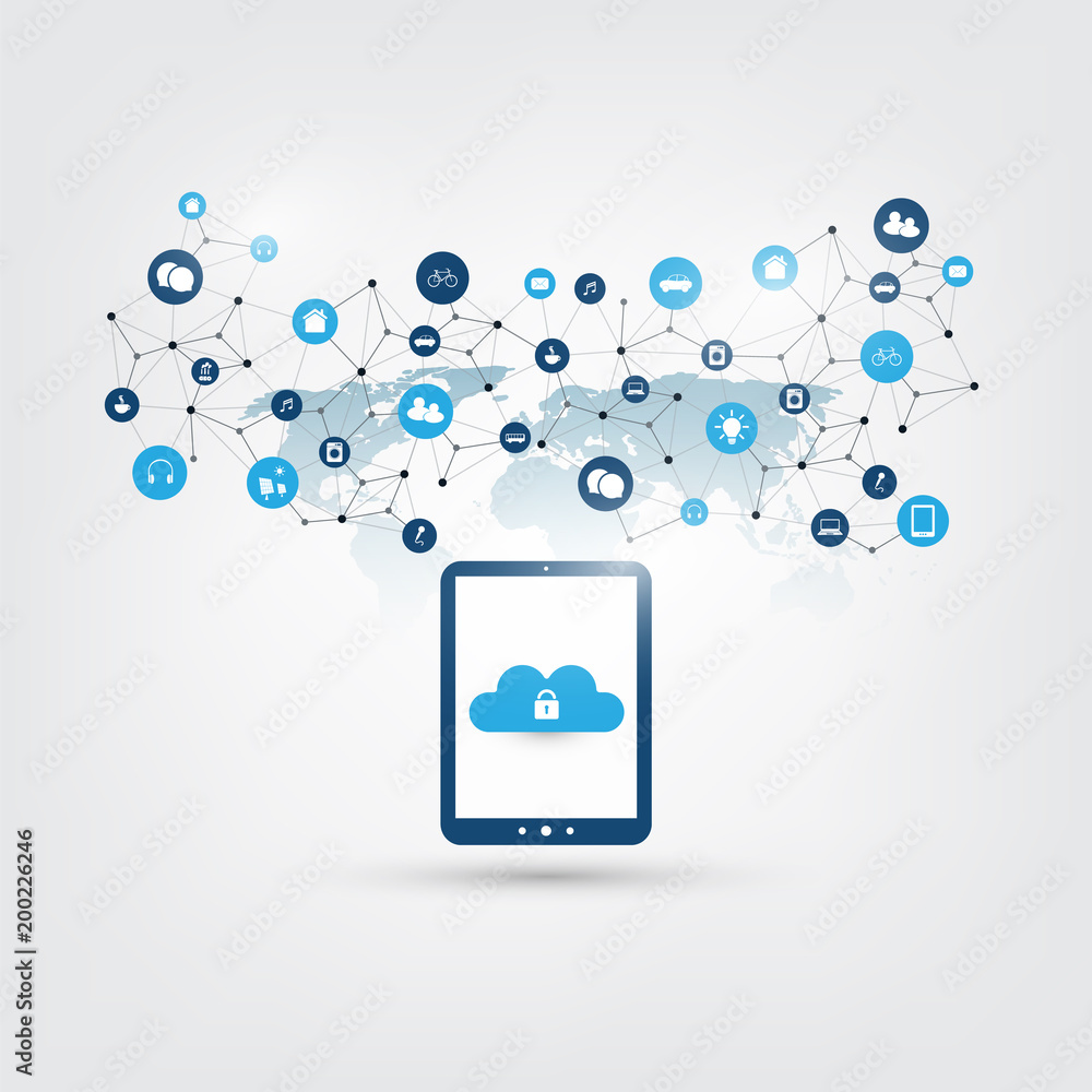 Poster cloud computing design concept - digital network connections, technology background