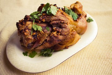 Main course, fried meat.