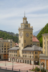 Naklejka premium The main building in the Rosa Khutor - Clock Tower