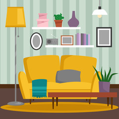 VIP vintage interior furniture rich wealthy house room with sofa set brick wall background vector illustration.