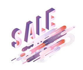 Trendy sale poster, banner background template with vibrant gradient purple red violet colors abstract geometric shapes. Vector modern advertising layout, minimal style commercial backdrop.